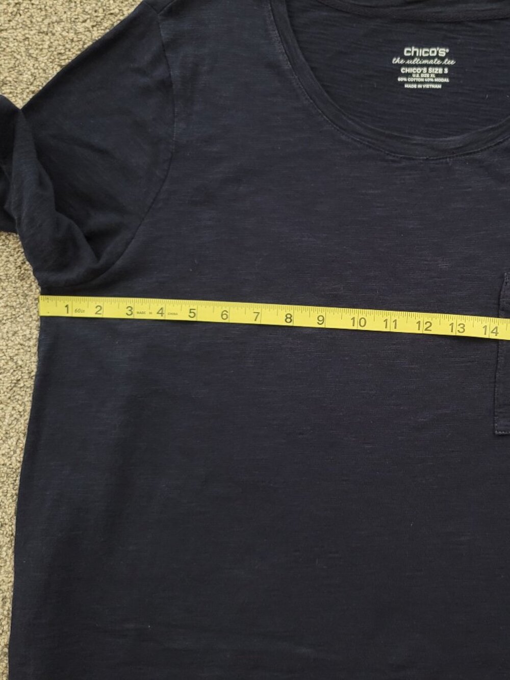 CHICO’S Ultimate Tee Navy Blue Pocket Top Cotton Modal 3/4 Sleeve | Size 3 - Picture 6 of 10